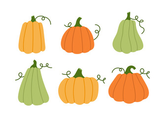 Set of vector pumpkins for Halloween, Thanksgiving, harvest crafts, digital products or seasonal printables.
