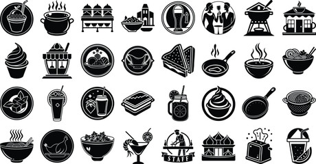 Vector art of collection of food and drink icons isolated on transparent background