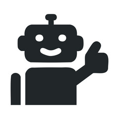 Friendly smiling robot giving thumbs up with antenna