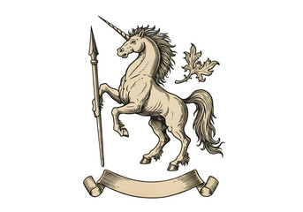 Vintage Unicorn Emblem Illustration With Black Background Isolated Icon