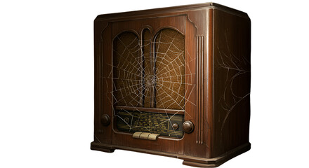 Vintage Wooden Radio Illustration Isolated on Transparent Background