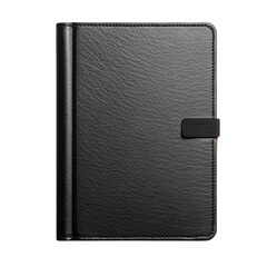Black leather notebook mockup top view isolated on transparent background