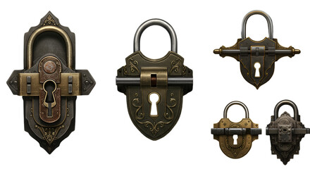 Vintage Metal Locks Illustration On Transparent Isolated Background