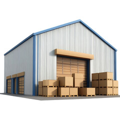 Warehouse building cargo with cardboard box 3d isolated on transparent background