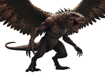 Winged Dragon Illustration With Open Mouth Isolated on Transparent Background