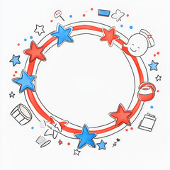 Cheerful patriotic wreath featuring red and blue stripes and stars, forming playful decorative circular frame