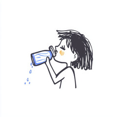 Cheerful child enjoying refreshing water from clear bottle, expressing pure joy and healthy hydration on white background