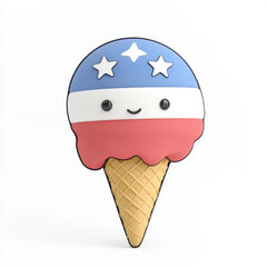 Happy ice cream cone with vibrant patriotic red, white, and blue colors and stars. cheerful dessert treat perfect for summer