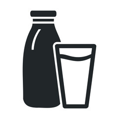 Black and white milk bottle and glass icon - minimalist design