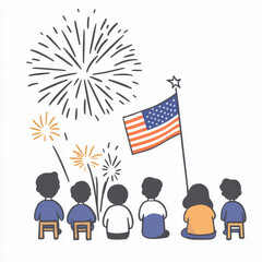 Young people enjoy joyful celebration, watching brilliant fireworks explode over proud American flag. truly patriotic event