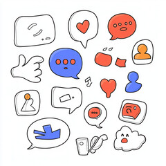 Social media communication digital online internet network speech bubble icon set showing happy interaction and conversation