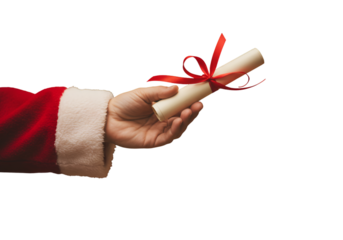 Santa Claus Hand Holding Rolled Scroll With Red Ribbon Illustration