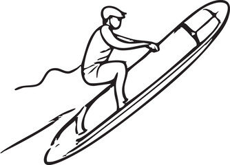Line Art Depiction of a Man Paddleboarding on a White Isolated Background Scene