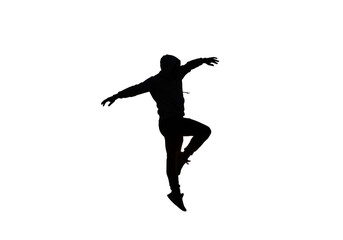 Naklejka premium Silhouette Of Jumping Man In Dark Abstract Isolated Transparent Background Photo