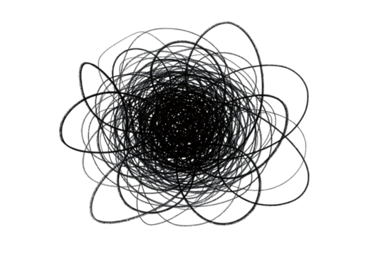 Abstract Dark Gray Ink Scribble, Intricate Circular Design, Mysterious Mood, High-Resolution Stock Image, transparent background