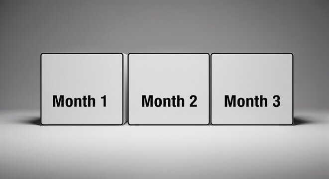 Three months blocks show time passing and schedule, calendar or planning for trimester. Time passing as month blocks move forward to show trimester or phases.