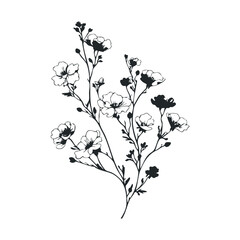 Fototapeta premium Intricate black and white floral illustration with delicate blooming flowers