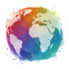 Watercolor Illustration Of A Colorful Earth Globe On Transparent Background