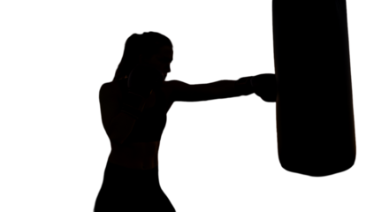 Silhouette Of A Woman Boxing In A Black Background Illustration