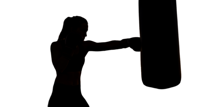 Silhouette Of A Woman Boxing In A Black Background Illustration