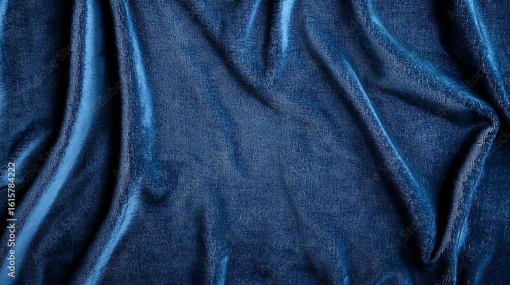 Poster a close-up image of rich, blue fabric with a textured surface and gentle folds creating a soft, flow