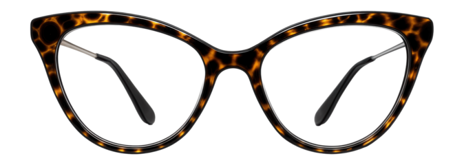 Cat-eye reading glasses with a leopard print pattern and narrow temples