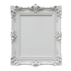 White Ornate Frame Isolated on Transparent Background Decorative Vintage Illustration