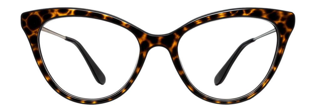 Cat-eye reading glasses with a leopard print pattern and narrow temples