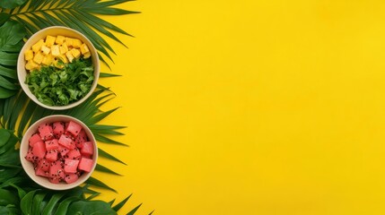 Colorful tropical fruit and vegetable bowls