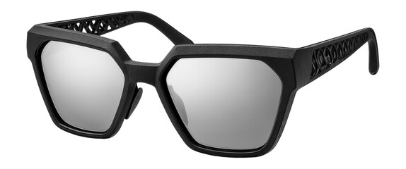 Futuristic 3D-printed sunglasses with angular frames and mirrored lenses