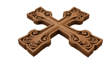 Wooden Carved Cross Illustration Isolated on a Transparent Background