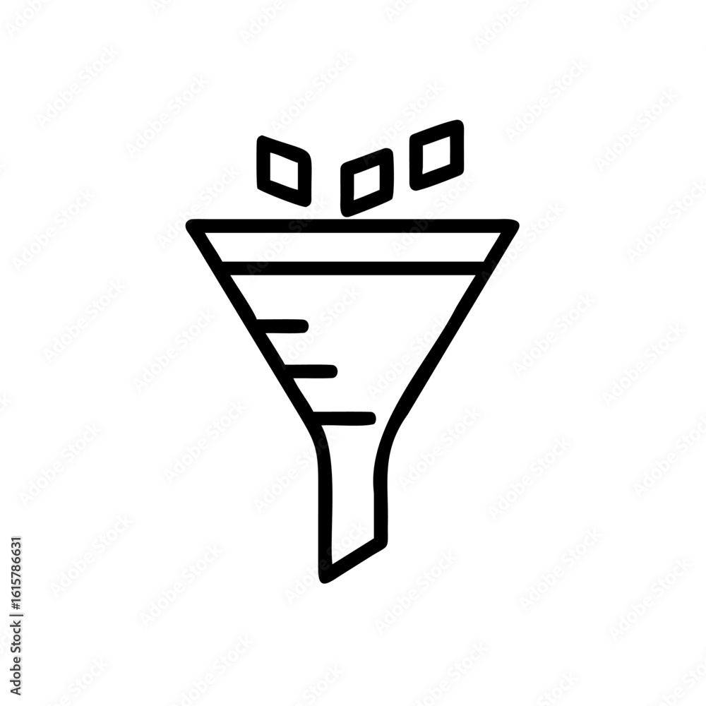 Poster outline funnel icon with three diamond shapes falling vector