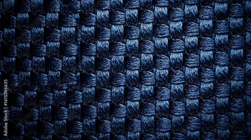 Poster close-up of a dark woven textile pattern with glossy, twisted fibers creating a textured, interlaced