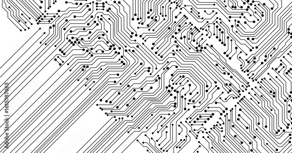 Poster vector abstract circuit board connecting dots and lines. data visualization technology background is