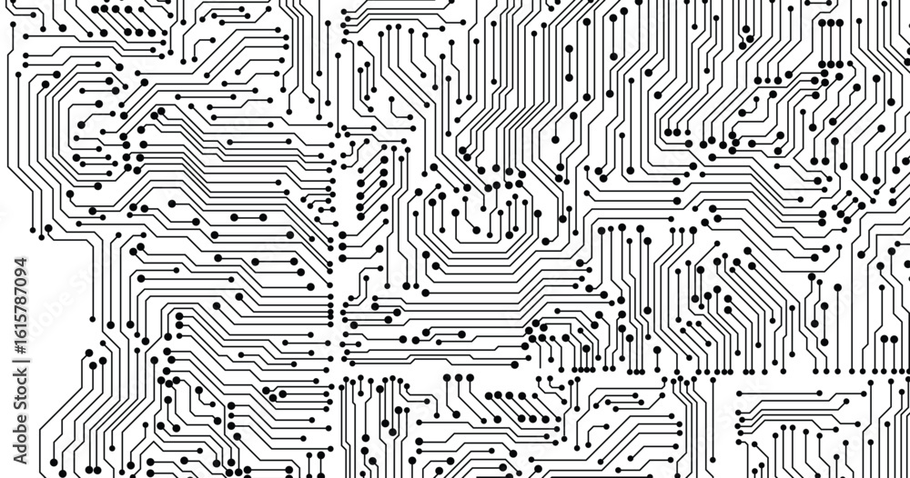 Poster vector abstract circuit board connecting dots and lines. data visualization technology background is
