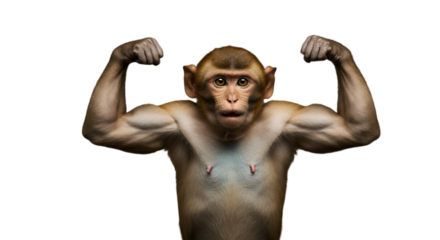 Strong Monkey Flexing Muscles Isolated Photo Against a Black Background