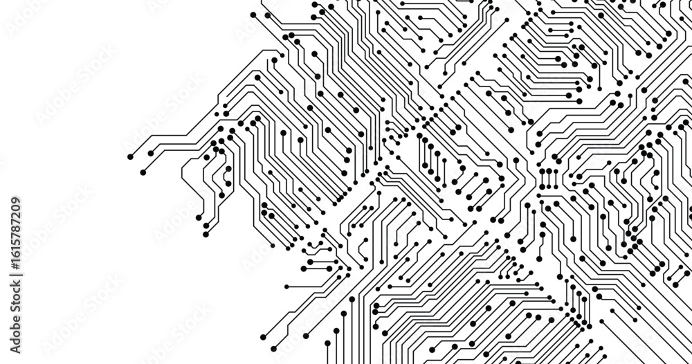 Poster vector abstract circuit board connecting dots and lines. data visualization technology background is