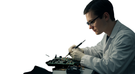 Skilled Technician Soldering Circuit Board: A Detailed Photo of Electronics Repair