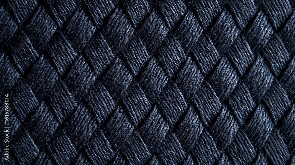 Poster close-up of a tightly woven black textured fabric with an intricate basket weave pattern creating a 