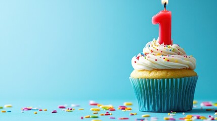 Birthday cupcake with candle number one