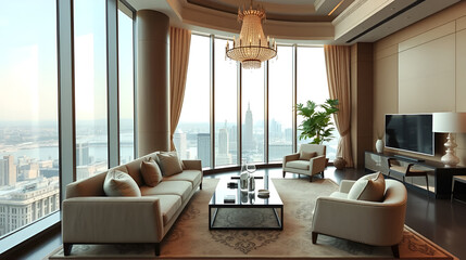penthouse suite with deluxe accommodations for wealthy upper class