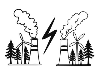 Green Energy Contrast: A thought-provoking illustration confronts the viewer with a stark contrast: On one side.