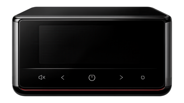 Multimedia receiver with a glossy black finish and touch-sensitive controls