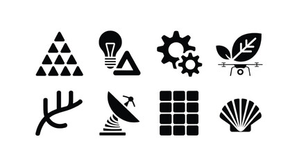 Black and White Icon Set Featuring Technology Nature and Industry Symbols for Versatile Design Projects