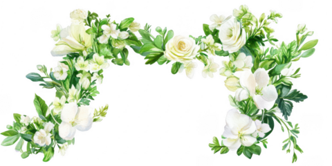 Floral arrangement with white flowers on transparent png background