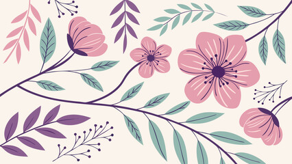 Repeating Hand-Painted Watercolor Background with Stylized Floral Elements