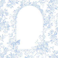 Blue Toile Christmas  card with blooming elements . Illustration