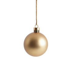 Golden christmas ornament hanging on string.