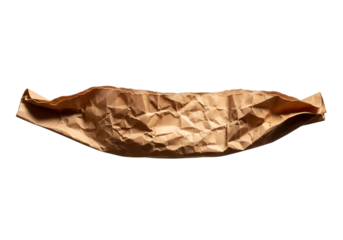 Studio shot of crumpled brown paper, textured, abstract background, dark mood, isolated on black  transparent background