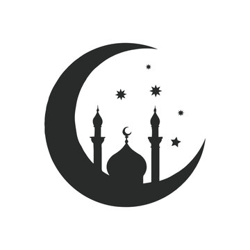 Crescent Moon with Mosque Silhouette
